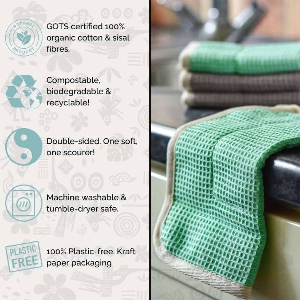 Jungle Culture - Reusable Dish Cloths - 100% Organic Sisal / Cotton Cloth