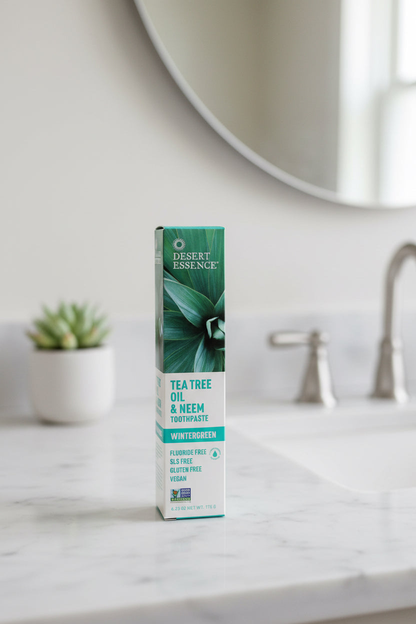 DESERT ESSENCE: Natural Tea Tree Oil and Neem Toothpaste Wintergreen, 6.25 oz