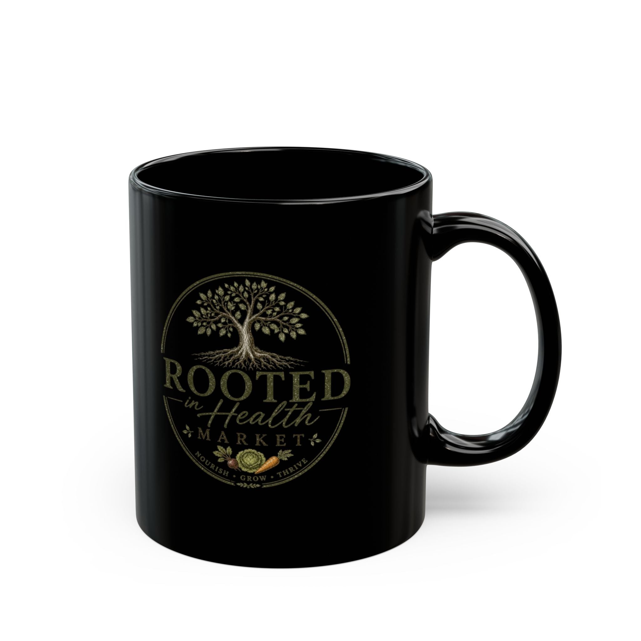 Rooted in Health Market Black Coffee Mug - 11oz