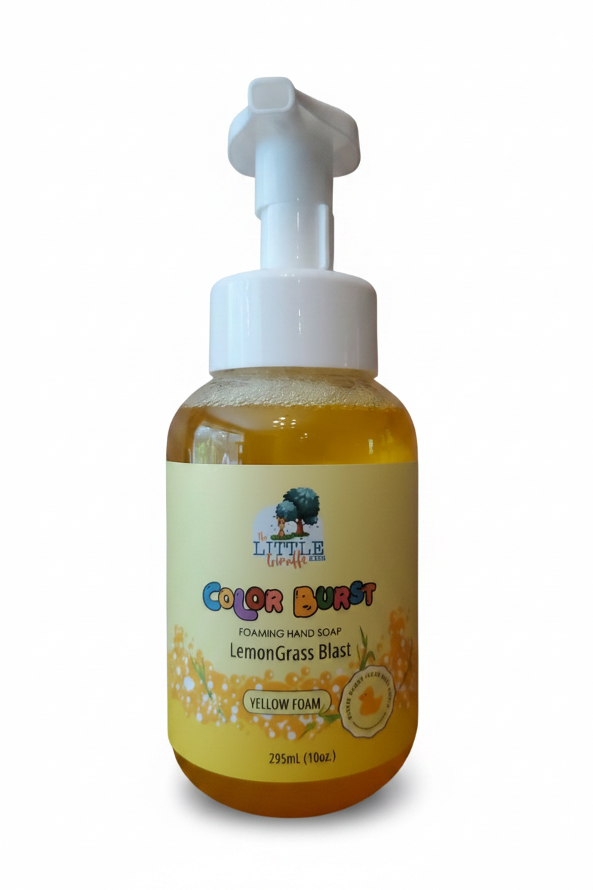 Non-Toxic, Colorful Foaming Hand Soap for Kids. Yellow Foam. Lemongrass Scented.