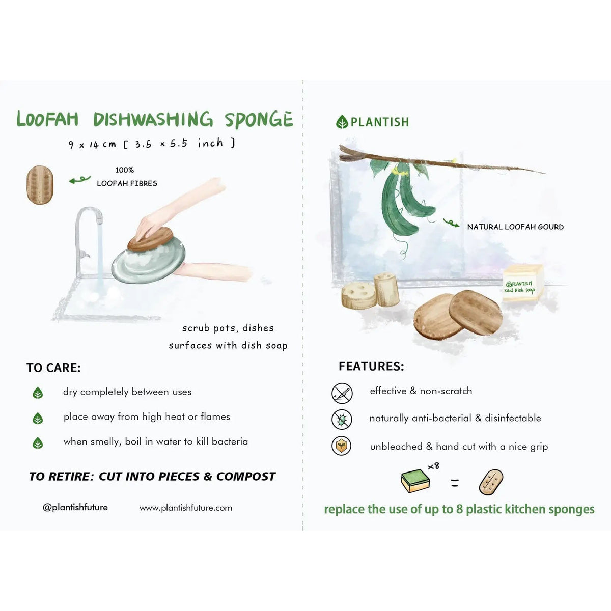 Natural Loofah Dishwashing Sponge – Set of 2